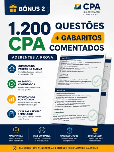 Mockup do material de 1.200 Questões CPA com gabaritos comentados